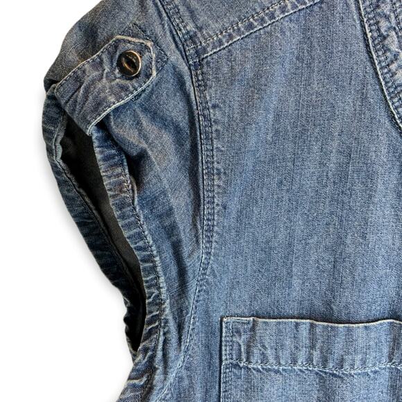 Express | Medium | Sleeveless Denim Blue Chambray Romper Button Down Tie Waist - Picture 4 of 7